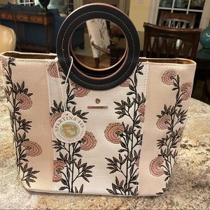 Spartina Linen and Leather Embroidered Purse-New